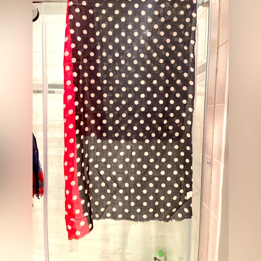 Black and red polka dot scarf. Never worn. Tags on.